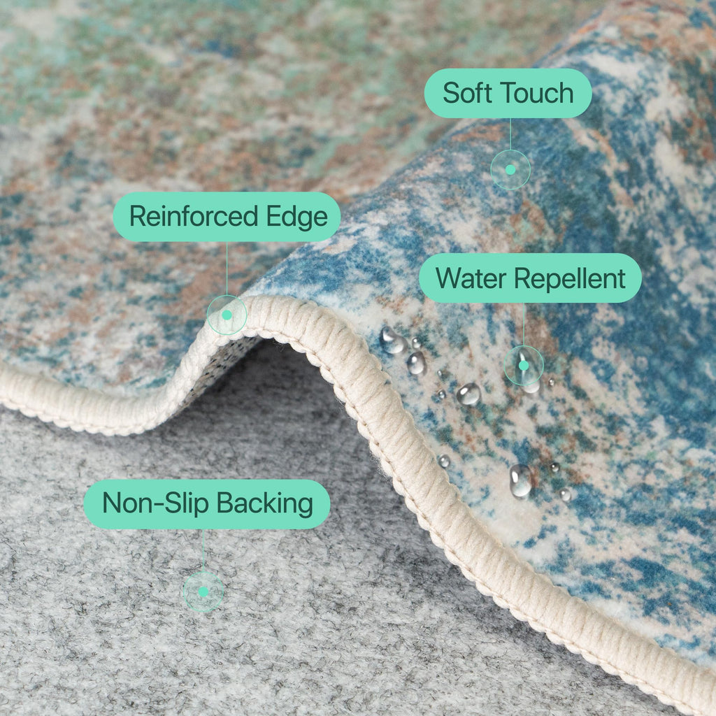 BEIMO 4x6 Area Rugs for Bedroom, Blue Green Washable Abstract Non Slip Rug