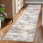 KOZYFLY Modern Abstract Washable Rug Runner 2x7 Hallway Runner Rug Non-Slip Soft Kitchen Runner Rugs, Print Multi Grey/Orange Striped Carpet Runner for Entryway Bathroom
