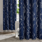 Deconovo Blackout Curtains, Navy Blue Curtain, Thermal Insulated Soundproof Drapes, Branch Silver Print, 42 x 72 Inch Long, Machine Washable Grommet Panels for Bedroom Living Room Office, Set of 2