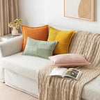 MIULEE Burnt Orange Decorative Throw Pillow Covers for Couch Bed Livingroom 20x20 Inch Set of 2 Boho Accent Throw Pllows Broadside Striped Patchwork Soft Corduroy Pillowcases