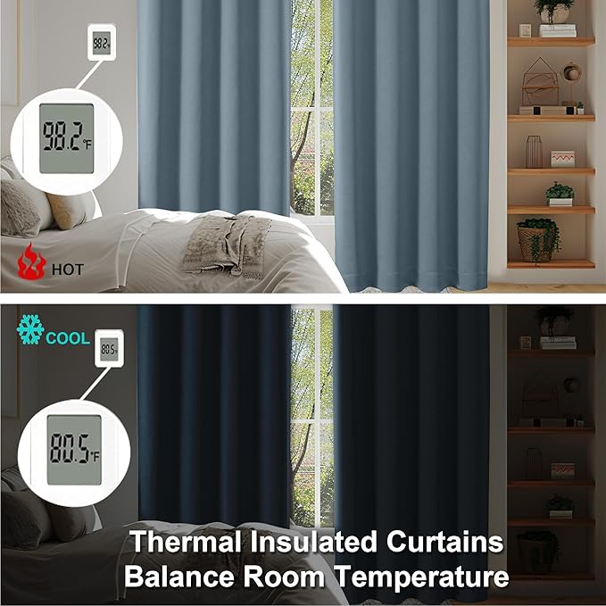 Simplebrand Ava Stone Blue Blackout Curtains for Bedroom 96 Inches Long 2 Panels, Thermal Insulated, Energy Saving Living Room Window Treatment Curtains Blackout Drapes, W40 x L96 Inch, Stone Blue