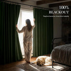 RYB HOME Olive Green 100% Blackout Linen Curtains 102 inches Long, Luxury Thermal Insulated Room Darkening Drapes for Living Room/Bedroom/Sliding Doors, Back Tab&Rod Pocket, W52xL102, 2 Panels