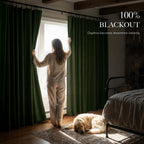 RYB HOME Olive Green 100% Blackout Linen Curtains 90 Inch Long for Office