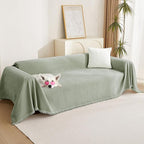 MYSKY HOME Sectional Couch Cover Blanket Living Room Furniture Protector for Pets, Farmhouse Home Decor Sofa Covers Tassel Chenielle Sofa Slipcover Soft Throw Couch for Dogs,71" X 118", Sage Green
