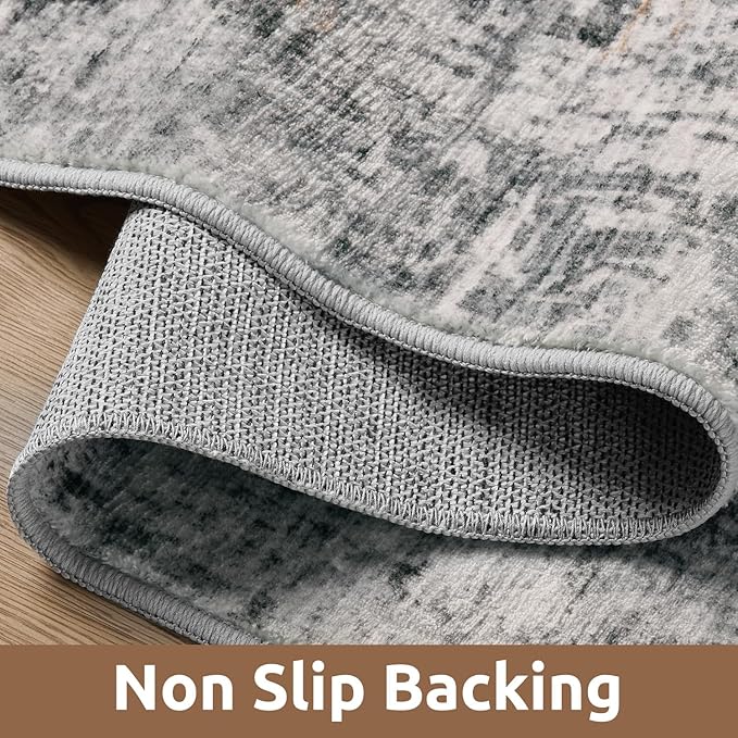 4 x 6 Area Rugs for Living Room, Machine Washable Non Slip Rug Ultra Soft Low Pile Indoor Carpet Modern Abstract Rugs for Bedroom Office Room Dining Room Beside, Grey