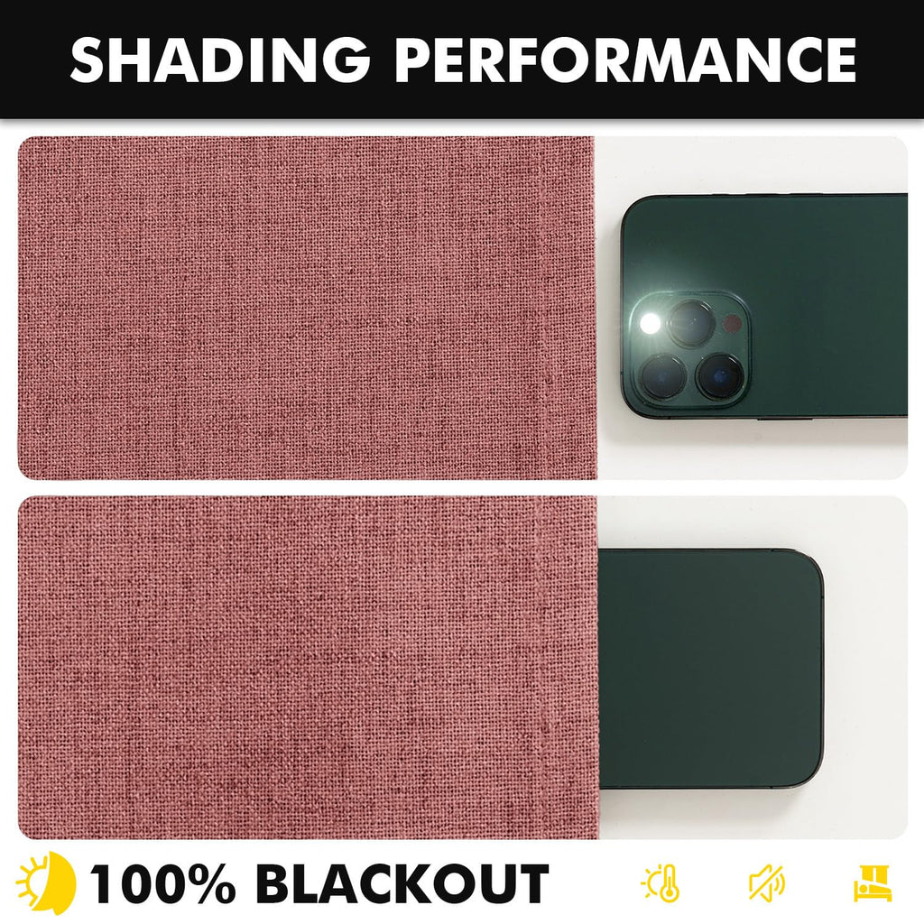 MIULEE 100% Blackout Linen Curtains 42 x 96 Inch Dusty Rose Pink 2 Panels