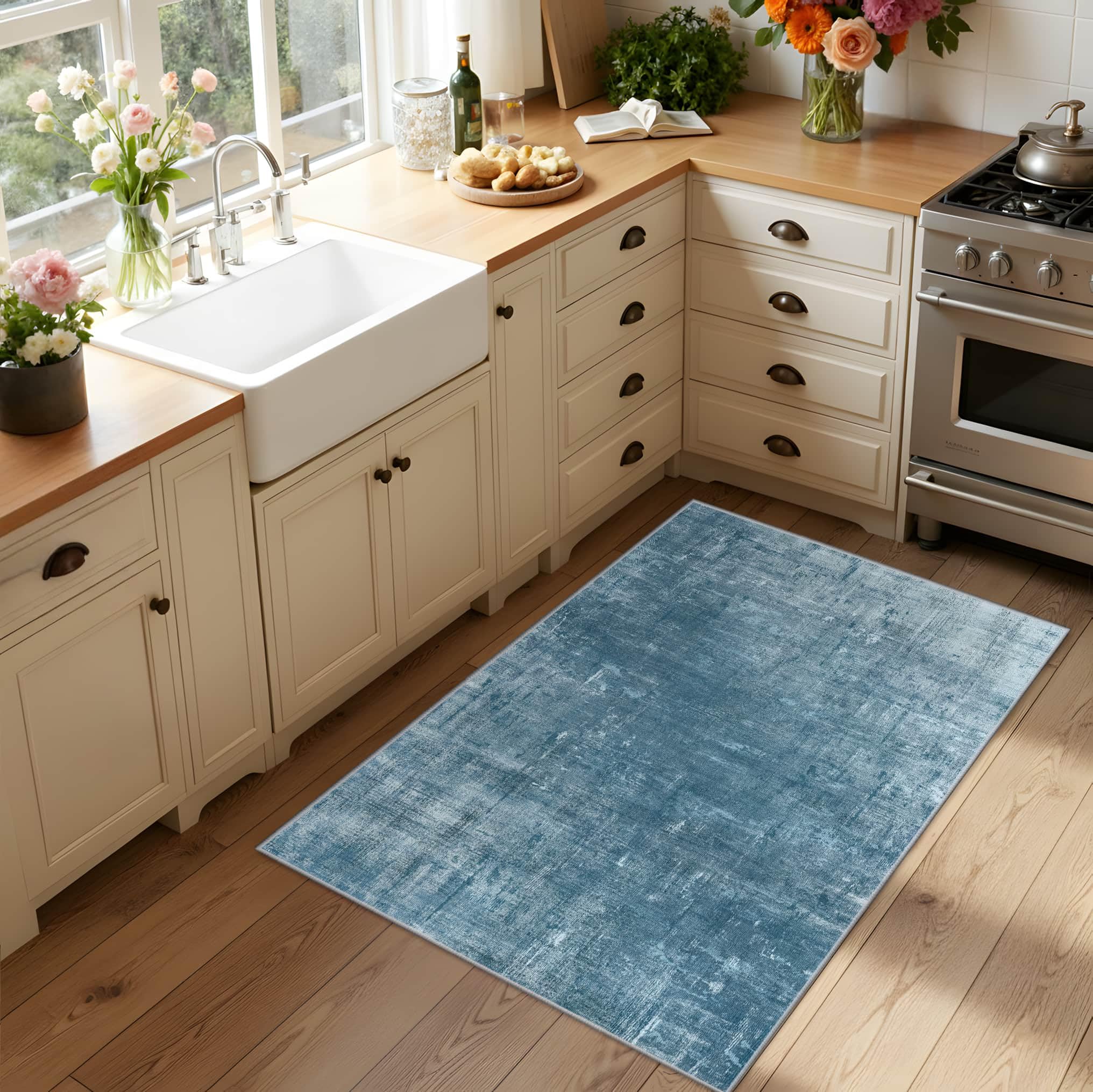 Latte&Fog 2x3 Entryway Rug Small Modern Abstract Door Mat, Blue