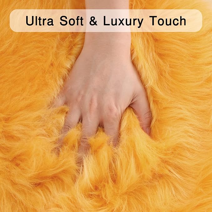 duduta Yellow Faux Sheepskin Rug 2x3 ft, Small Faux Fur Chair Covers