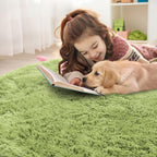 OLANLY Grass Green Round Rugs for Bedroom - Machine Washable, 5 ft Circle Area Rugs for Living Room, Soft and Fluffy Shaggy Carpet for Teen Girls and Boys, Nursery Rooms, Dorms, Home Decor Aesthetic