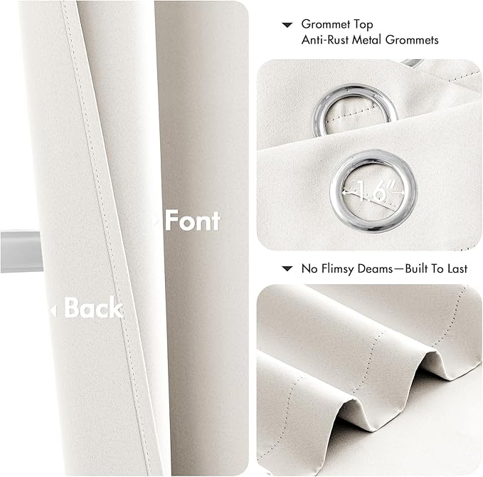 MIULEE Ivory Blackout Curtains for Bedroom Living Room 72 Inches Long 2 Panels, Thermal Insulated Room Darkening Drapes Solid Grommet Noise Reduction Light Blocking Window Treatments 40x72 inch