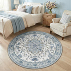 RELEANY Washable Area Rug, Round 4ft, Blue/White/Gray