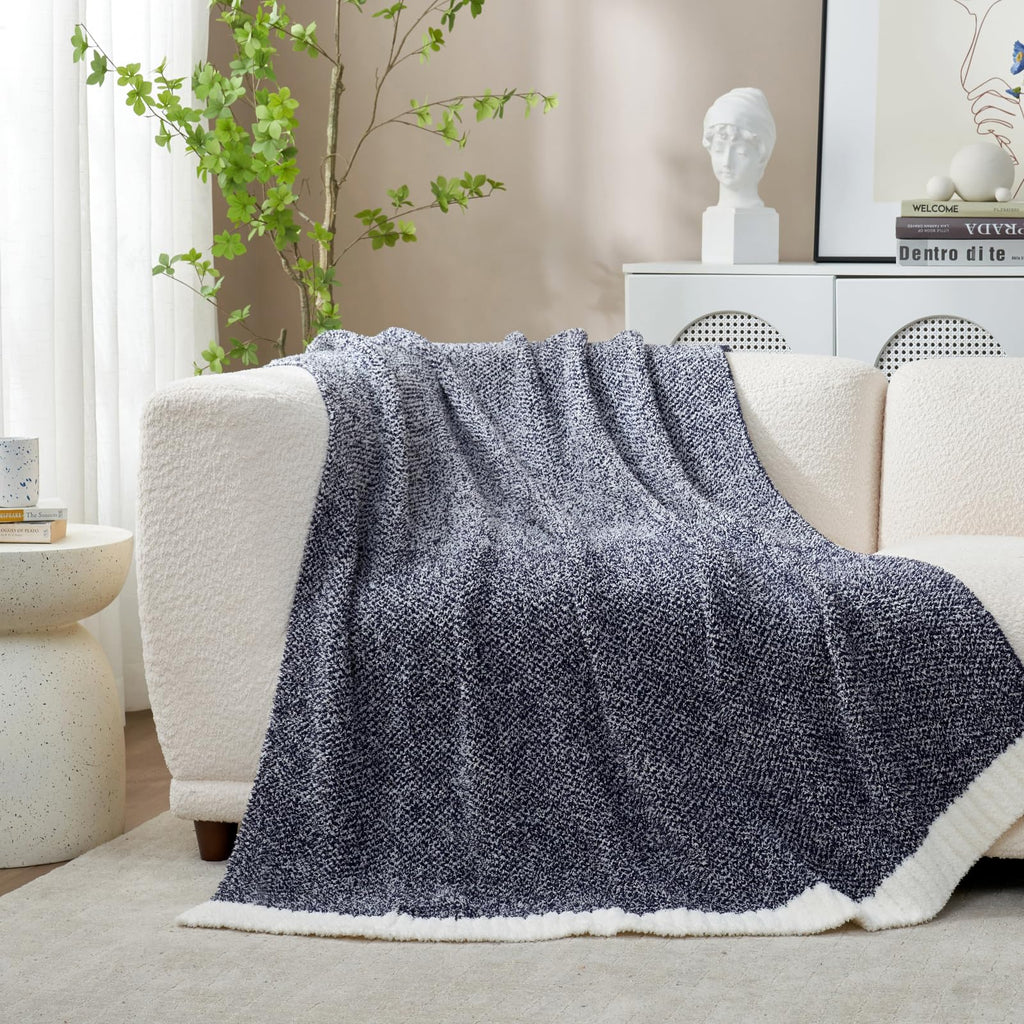Snuggle Sac Oversized Navy Blanket, Twin XL Size for Bed | Reversible Super Soft & Cozy Knit Throw, Fuzzy Plush Fabric in Heather Navy, 66x90 inches