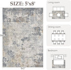 UERMEI 5x8 Area Rug Living Room Rugs - Washable Neutral Modern Abstract Soft Thin Large Rug Indoor Floor No Slip Rug Carpet for Bedroom Under Dining Table Home Office Decor - Blue Grey