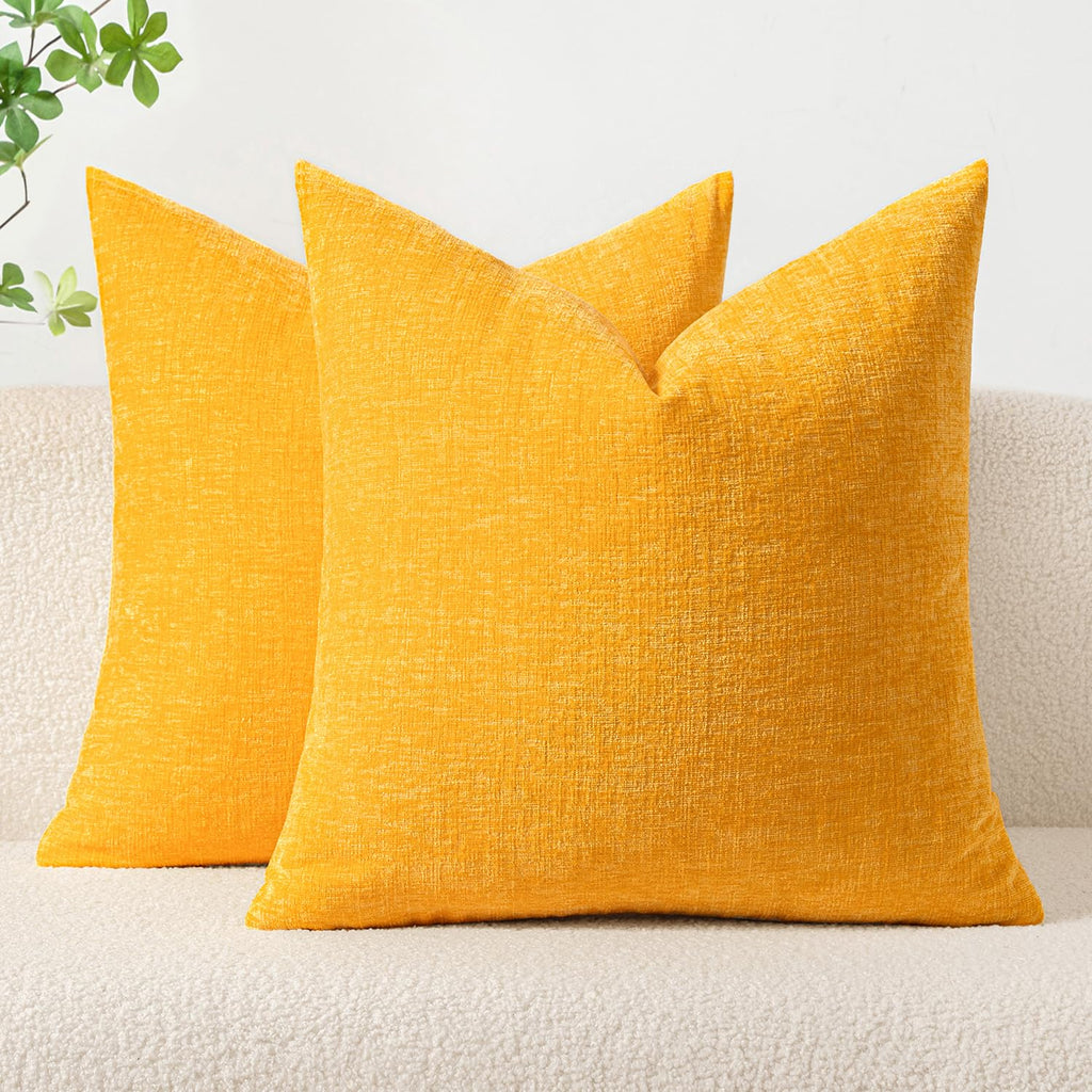 MIULEE Soft Chenille Throw Pillow Covers Goose Yellow 18x18 Inch Pack of 2