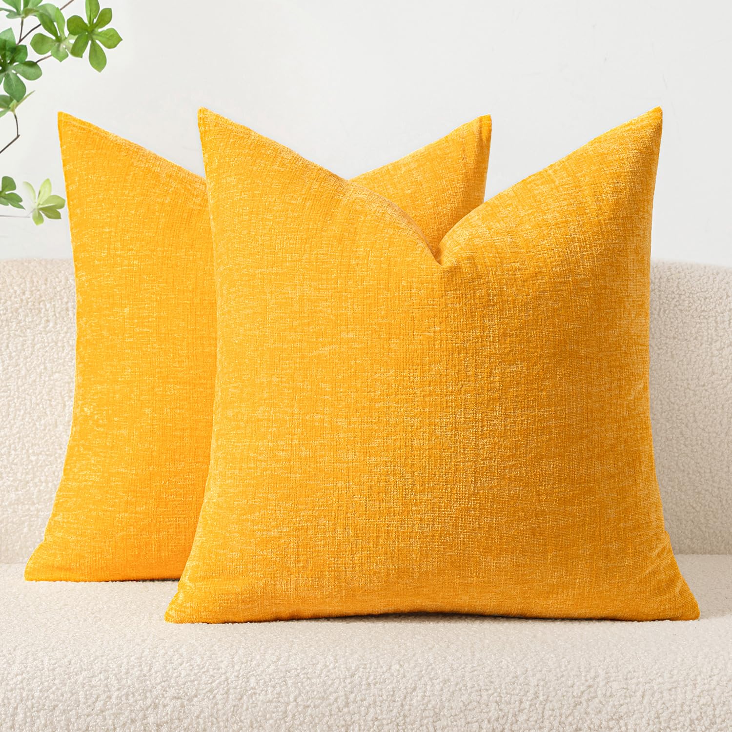 MIULEE Soft Chenille Throw Pillow Covers Goose Yellow 18x18 Inch Pack of 2