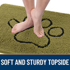OLANLY Dog Door Mat for Muddy Paws 30x20, Paw Print Design, Absorbs Moisture and Dirt, Non-Slip Washable Doormat, Quick Dry Chenille Mud Mat for Dogs, Entry Indoor Entryway Carpet, Willow Green