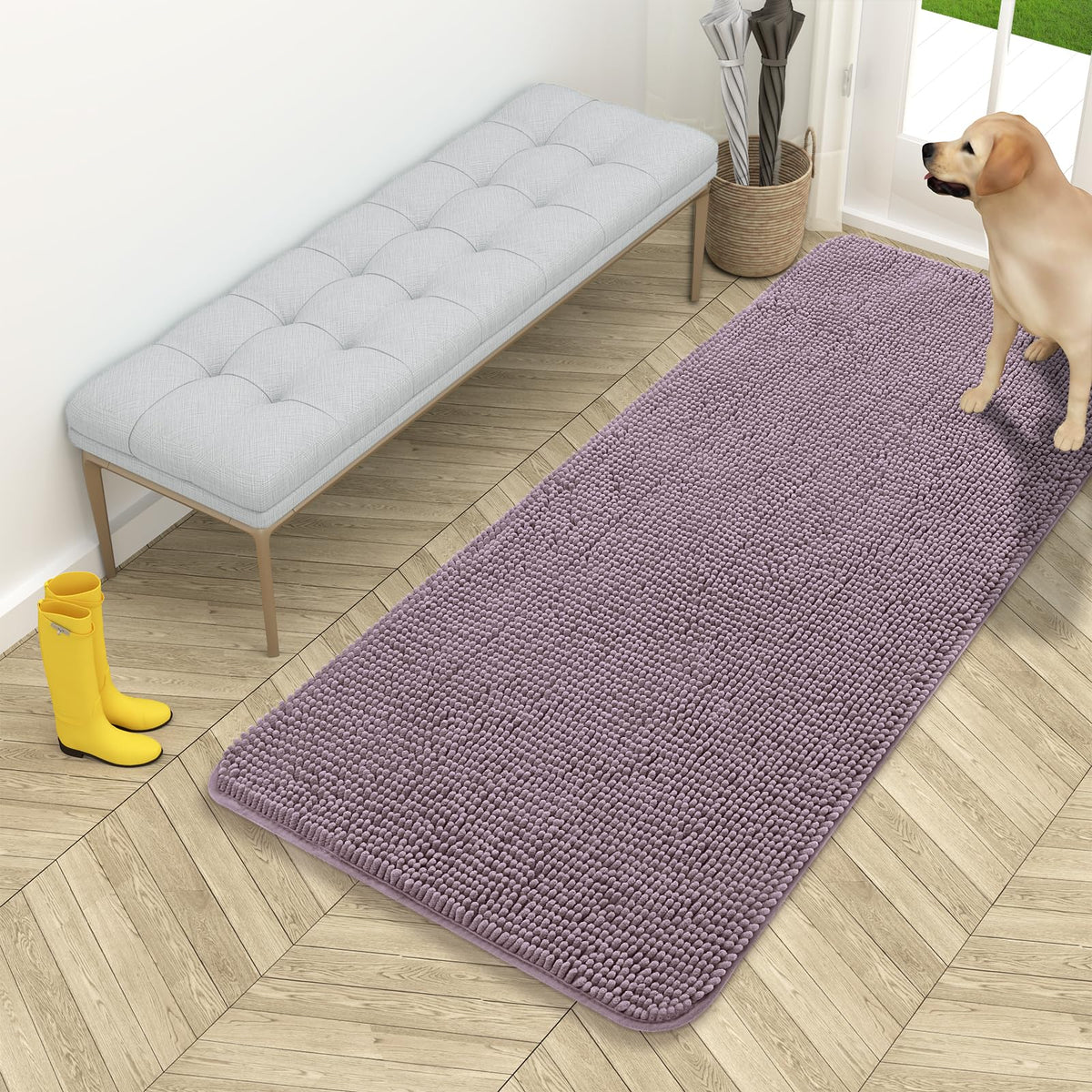 OLANLY Dog Door Mat for Muddy Paws 54x24, Super Absorbent Chenille Mud Mat
