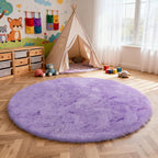 Purple Fluffy Round Area Rugs for Bedroom,3'X3'Shag Circle Small Area Rugs