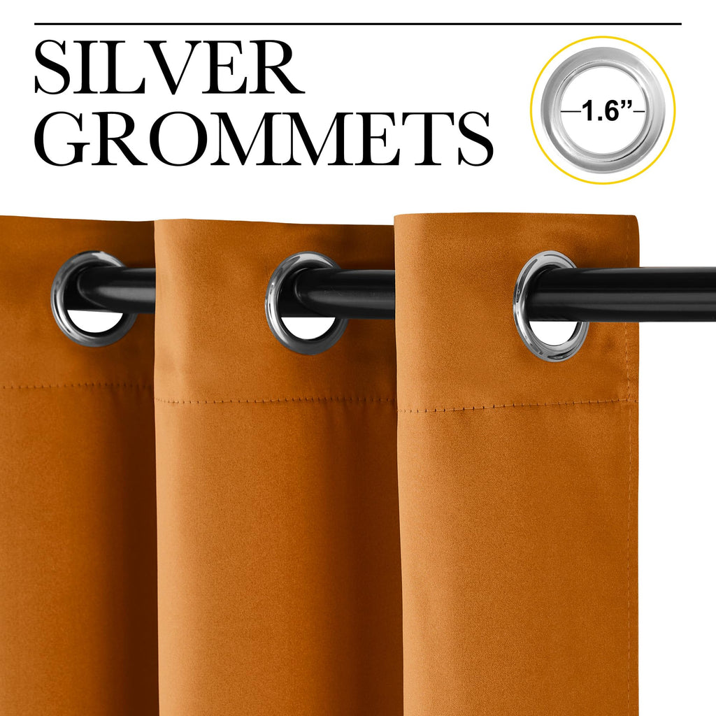 NICETOWN Room Darkening Cafe Satin Curtains for Small Windows, 42" Wide by 84" Long, 2 Panels, Orange, Grommet Privacy Faux Silk Blackout Drapes for Bedroom