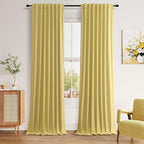 Guken Yellow 100% Blackout Linen Curtains 108 Inch Length 2 Panels Set for Living Room Bedroom Back Tab Thermal Insulated Black Out Drapes Room Darkening Farmhouse Window Curtains, 52x108