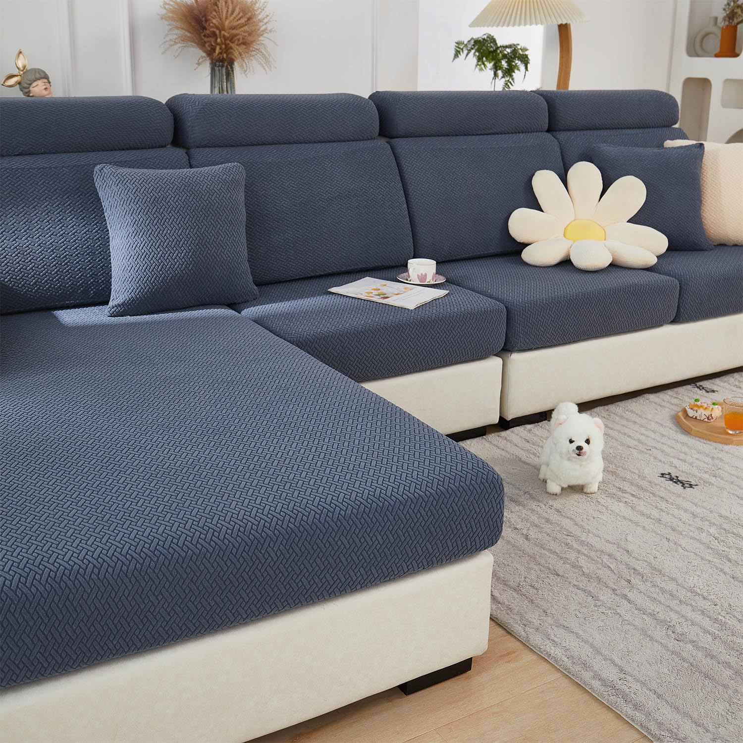 Disayu Sofa Covers Couch Covers for Sofa Pet Friendly Couch Cushion Covers Universal Sofa Covers Washable Stretch Slipcovers for Sectional Sofa (Texture Metal Gray, 2 Seats + Chaise Cover)
