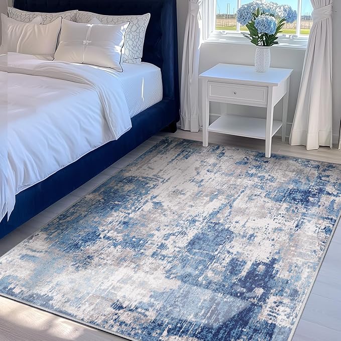 RELEANY Washable 4'x6' Abstract Area Rug for Living Room Blue Gray