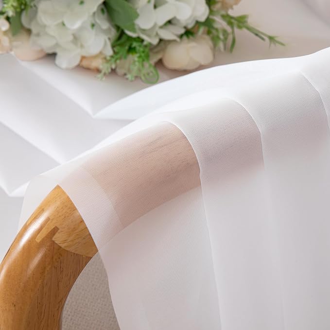 Chyhomenyc Sheer White Valances for Windows 2 Pack, Small Window Curtains for Living Room Bathroom Cafe Laundry Basement, Modern Top Dual Rod Pocket Voile Curtain, 42W x 14L inches, White