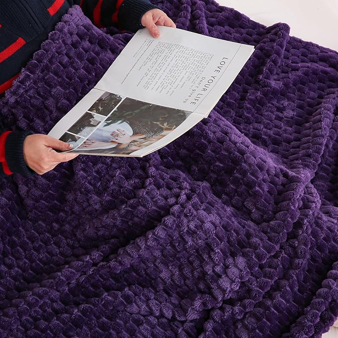 Puncuntex Deep Purple Throw Blanket 90"×90" Fuzzy 3D Jacquard Decorative