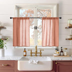 BGment Short Terracotta Linen Curtains 30 Inch Length for Kitchen Window, Semi Sheer Fall Drapes for Cafe Over Sink Half Decor Rustic Textured Rod Pocket Lightweight, 2 Panels, Each 30 Inch Wide