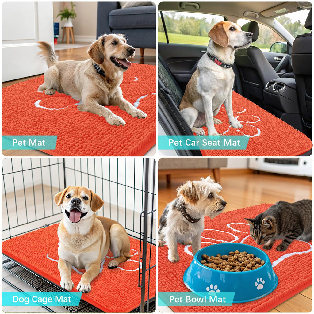 OLANLY Dog Door Mat for Muddy Paws 30x20, Paw Print Design Chenille Mud Mat