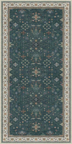 Dark Green Oushak 2x4 Entryway Rug - Modern Vintage Boho Eclectic Floral Pastel, Washable Low Pile Non-Slip Small Throw Area Rugs for Door Mat Indoor Entrance, Kitchen, Bathroom, Bedroom, Laundry