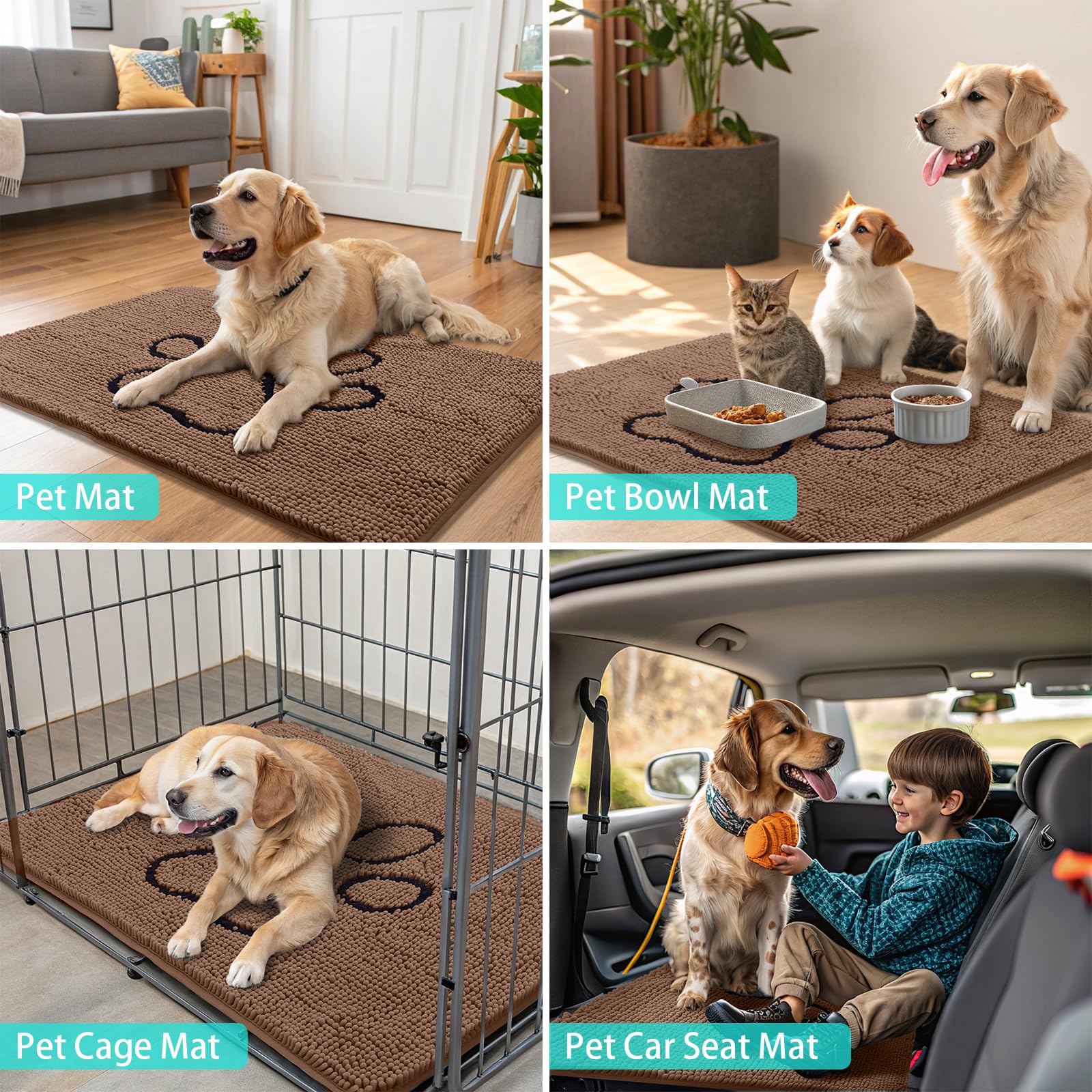 Smiry Dog Door Mat for Muddy Paws, Absorbent Non Slip Dirt Trapper, 47x32
