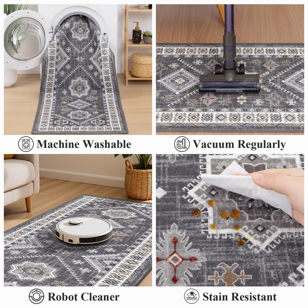 HEBE Boho Kitchen Mats for Floor 24''x72'', Non Slip Washable Runner Rug