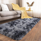 Ultra Soft Runner Rugs for Bedroom Hallways with Upgraded Non-Slip Rubber Backing & Thick Memory Sponge, 2x8 Feet Fluffy Shag Throw Area Rug for Bedside Dorm Tie-dye Dark Grey