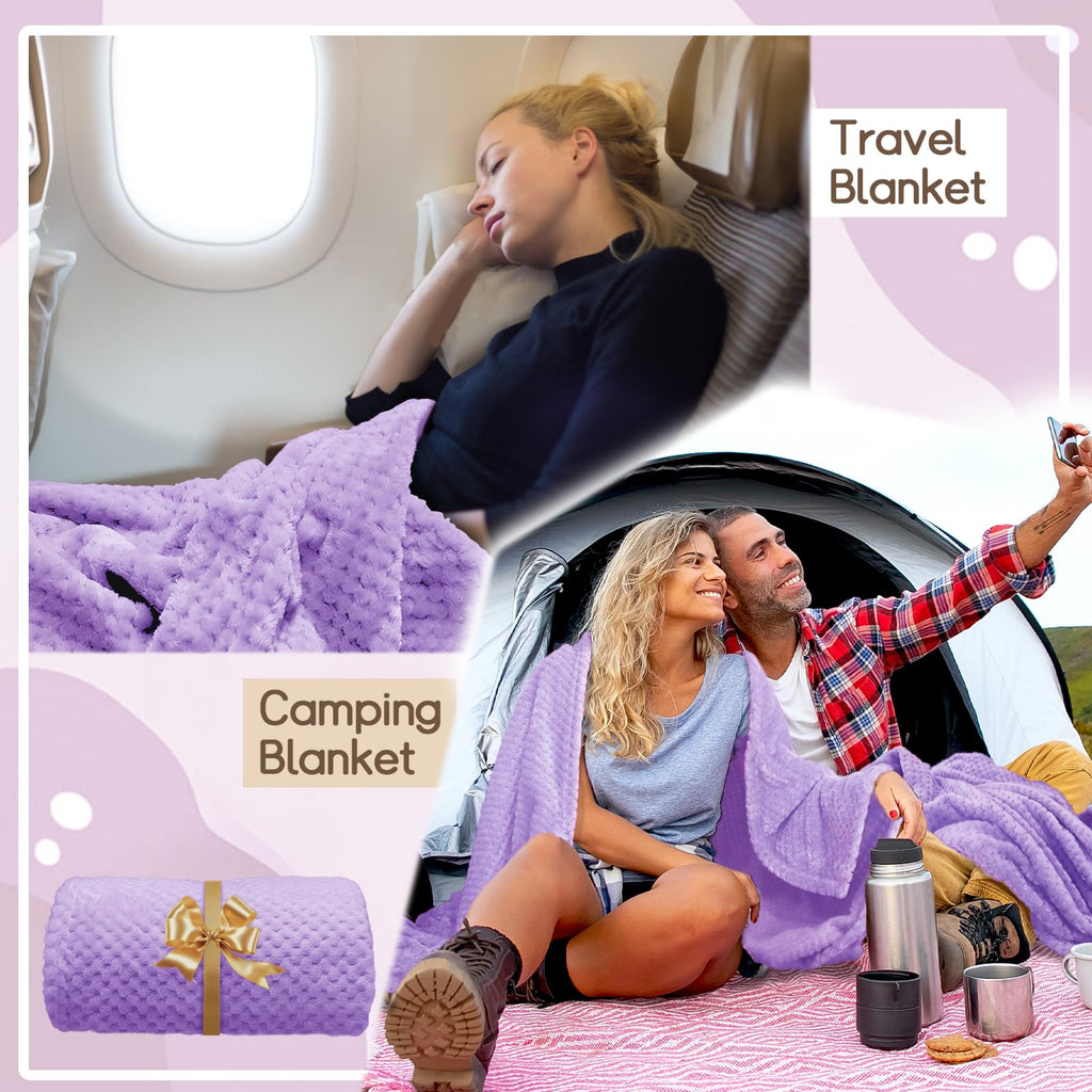 Tewloss 4 Pack Fleece Throw Blankets 50x60 Inches - Oeko-Tex Certified 100, 270 GSM Ultra Soft Plush for Bed, Couch and Cozy Gifts. 3D Waffle Texture, No Shedding No Pilling All Season (Lavender)