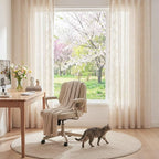 jinchan Evelyn Embroidered Linen Curtains for Living Room Farmhouse Floral Curtains for Bedroom Semi Sheer Light Filtering Window Drapes Rod Pocket Back Tab 2 Panels W50 x L96 Ivory