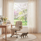 jinchan Floral Linen Curtains 84 Inch Farmhouse Backt Tab 2 Panels Ivory