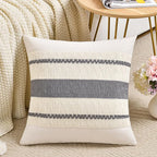 Fancy Homi Set of 1 Neutral Grey Farmhouse Decorative Throw Pillow Covers 20x20 Inch for Couch Bed Chair Indoors, Vintage Country Rustic Retro Room Decor, Soft Thick Cotton Handmade Woven Cushion Case