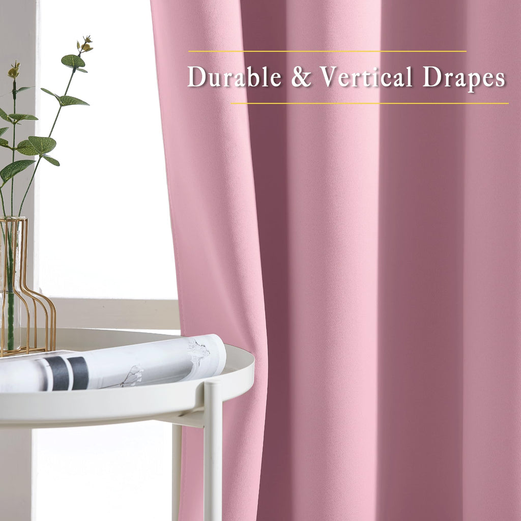 NICETOWN Blackout Curtains for Kids Room - Triple Weave Microfiber Home Thermal Insulated Solid Ring Top Blackout Panels/Drapes for Bedroom(Crystal Pink, Set of 2, 52 x 63 Inch)