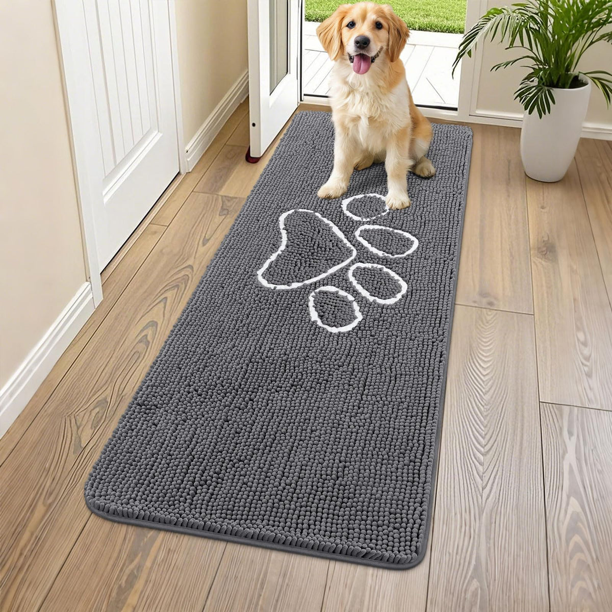 Smiry Dog Door Mat for Muddy Paws, Absorbent Non Slip Dirt Trapper, 54x24