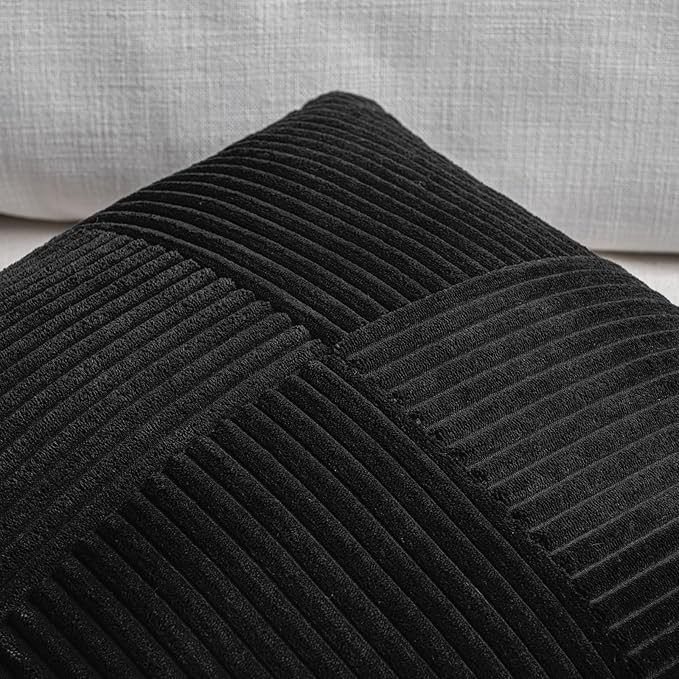 Fancy Homi 2 Packs Black Decorative Throw Pillow Covers 22x22 Inch for Living Room Couch Bed Sofa, Rustic Farmhouse Boho Home Decor, Soft Corss Corduroy Patchwork Accent Square Cushion Case 55x55 cm