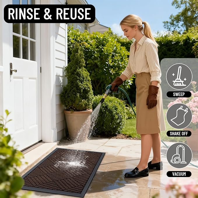 OLANLY Front Door Mat Outside Entrance 47x32, Absorbent, Heavy Duty Sturdy Natural Rubber Doormat Indoor Outdoor, Stain and Fade Resistant, Non-Slip Low Profile Floor Mat for Entryway, Brown Diamond