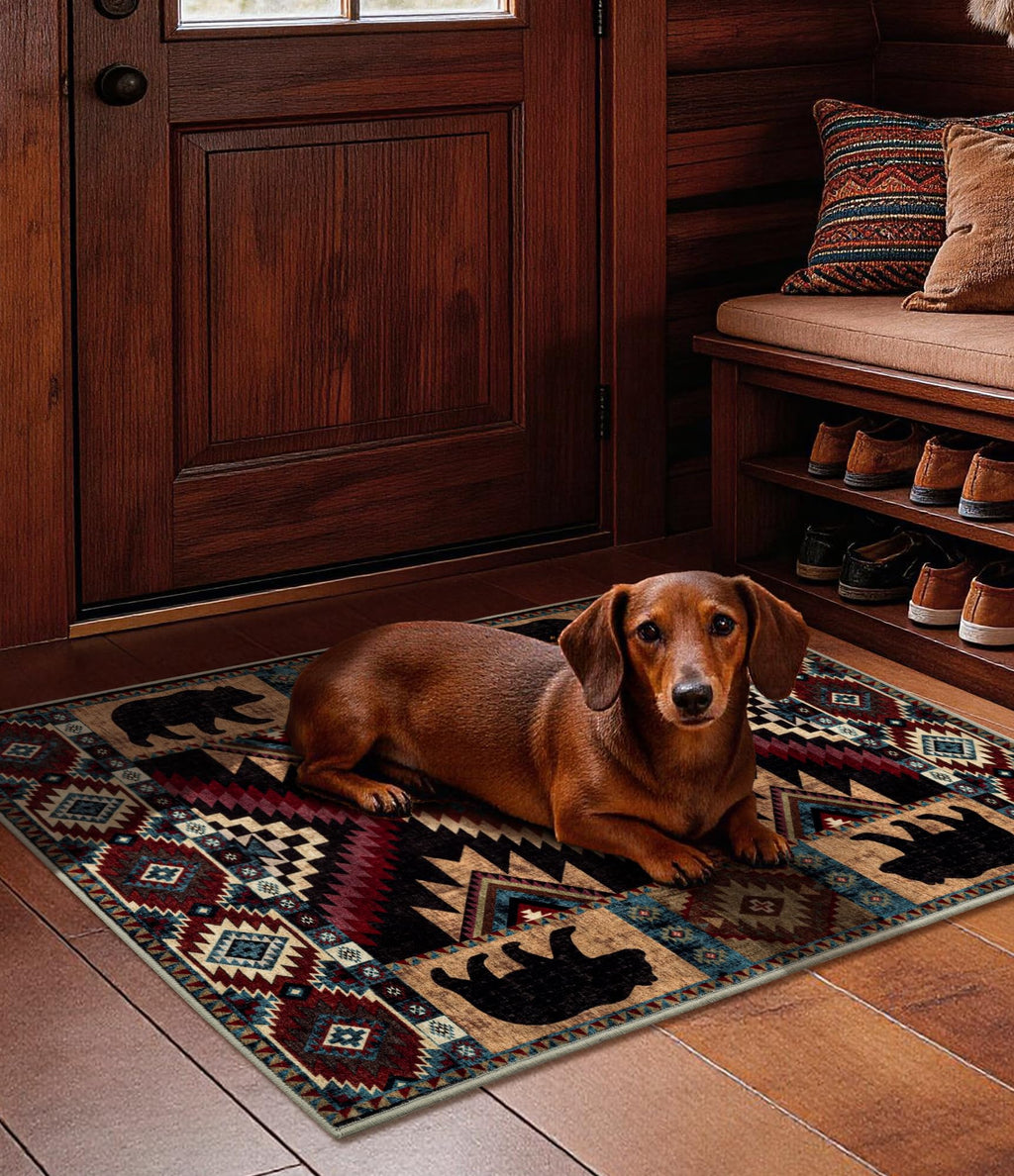 YIHOUSE Western Entryway Rug, 2x3 Rustic Washable Rug, Non-Slip Indoor Door Mat Ultra-Thin for Kitchen, Mudroom, Laundry Room, Bedroom Entry