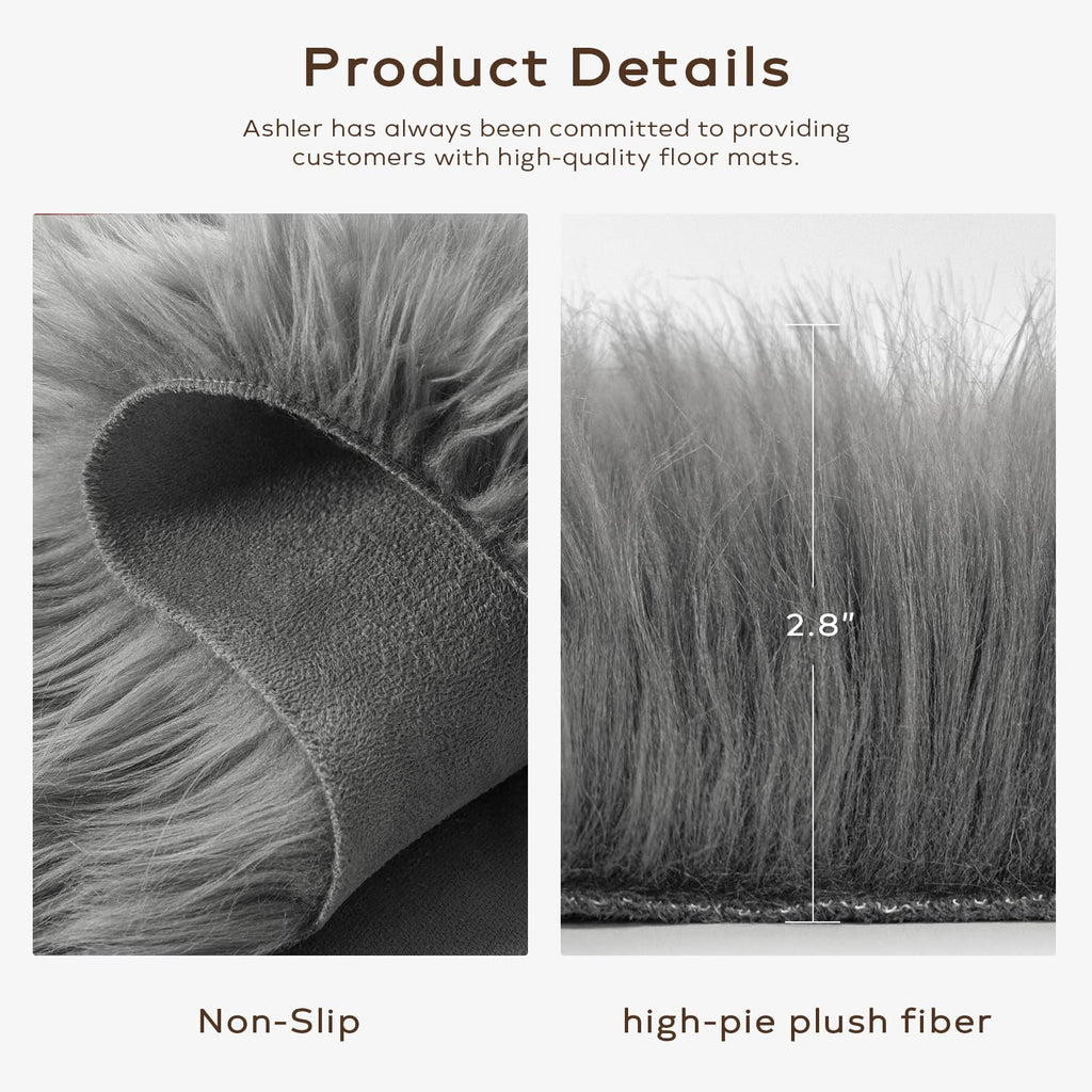Ashler Faux Fur Area Rug - Ultra Soft Fluffy Shaggy Sheepskin 3 x 5 Feet, Dark Grey, Machine Washable - Nursery Decor Throw for Bedroom, Living Room, Kids Room