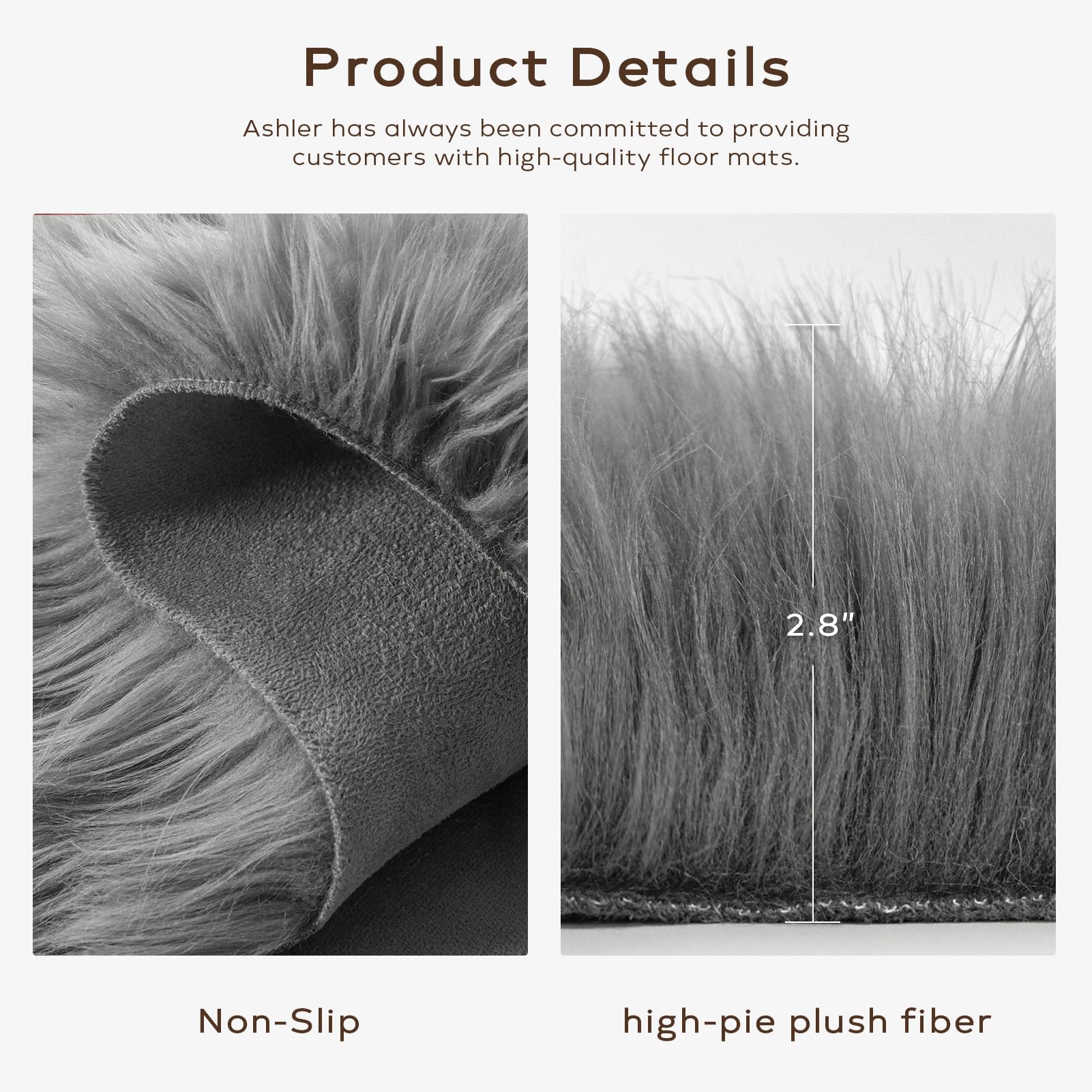 Ashler Faux Fur Rug - Fluffy Shaggy Area Rug, Ultra Soft 2 x 3 Feet Rectangle, Dark Grey Fuzzy Machine Washable Shag, Nursery Decor Throw for Bedroom, Living Room