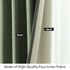 MIULEE 100% Blackout Linen Curtains for Bedroom, Olive Green Solid Luxury Decor Thermal Insulation Room Darkening Drapes for Living Room Nursery Back Tab Rod Pocket 42 x 84 Inches, 2 Panels