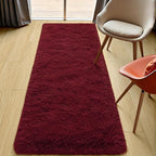 Tepook Soft Runner Rugs for Bedroom 2x6 with Rubber Backing, Burgundy Red Fluffy Rugs for Hallway, Shag Bedside Rug Fuzzy Plush Carpet for Living Room Dorm Nursery Indoor Home Decor