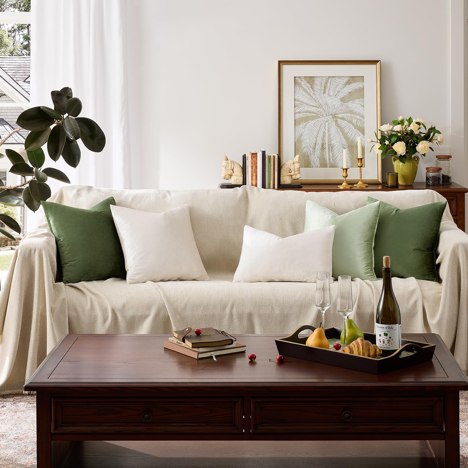 GIGIZAZA Velvet Pillow Covers 24x24 Decorative Pillows Pack of 2 Ivory
