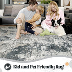 9x12 Area Rug for Living Room, Washable Modern Abstract Large Area Rug Neutral Soft Non Slip Kids Rug Stain Resistant Indoor Carpet for Bedroom Dining Room Playroom Office(GreyWhite, 9'x12')