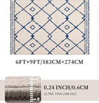 YIHOUSE Boho Rugs for Living Room, 6x9 Western Beige and Blue Area Rug, Moroccan Geometric Soft Low-Pile Washable Rugs for Bedroom, Dining Room